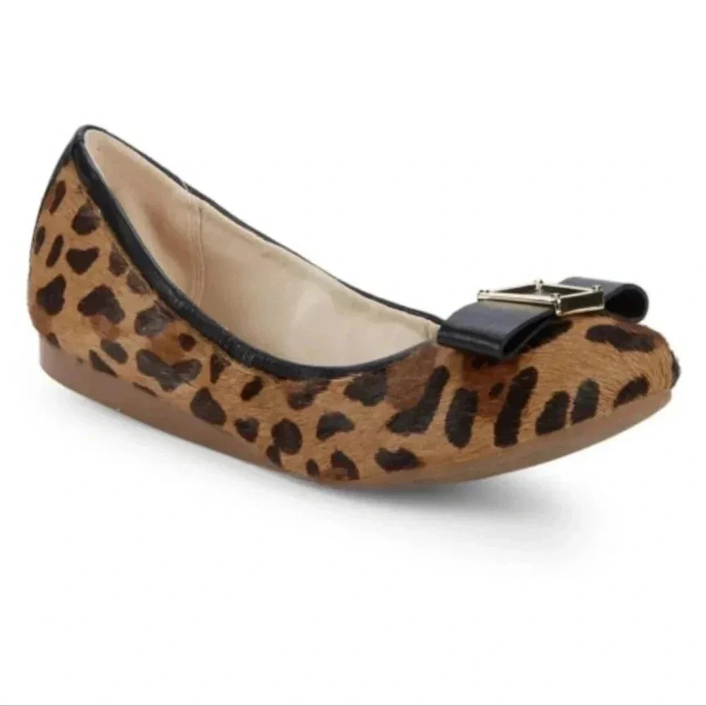 Cole Haan Emory Bow Calf Hair Animal Print Leather Ballet Flats(9.5)